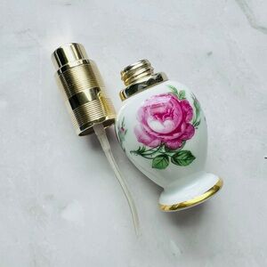 Limoges White Porcelain Perfume Bottle with Pink Rose and Gold Accents